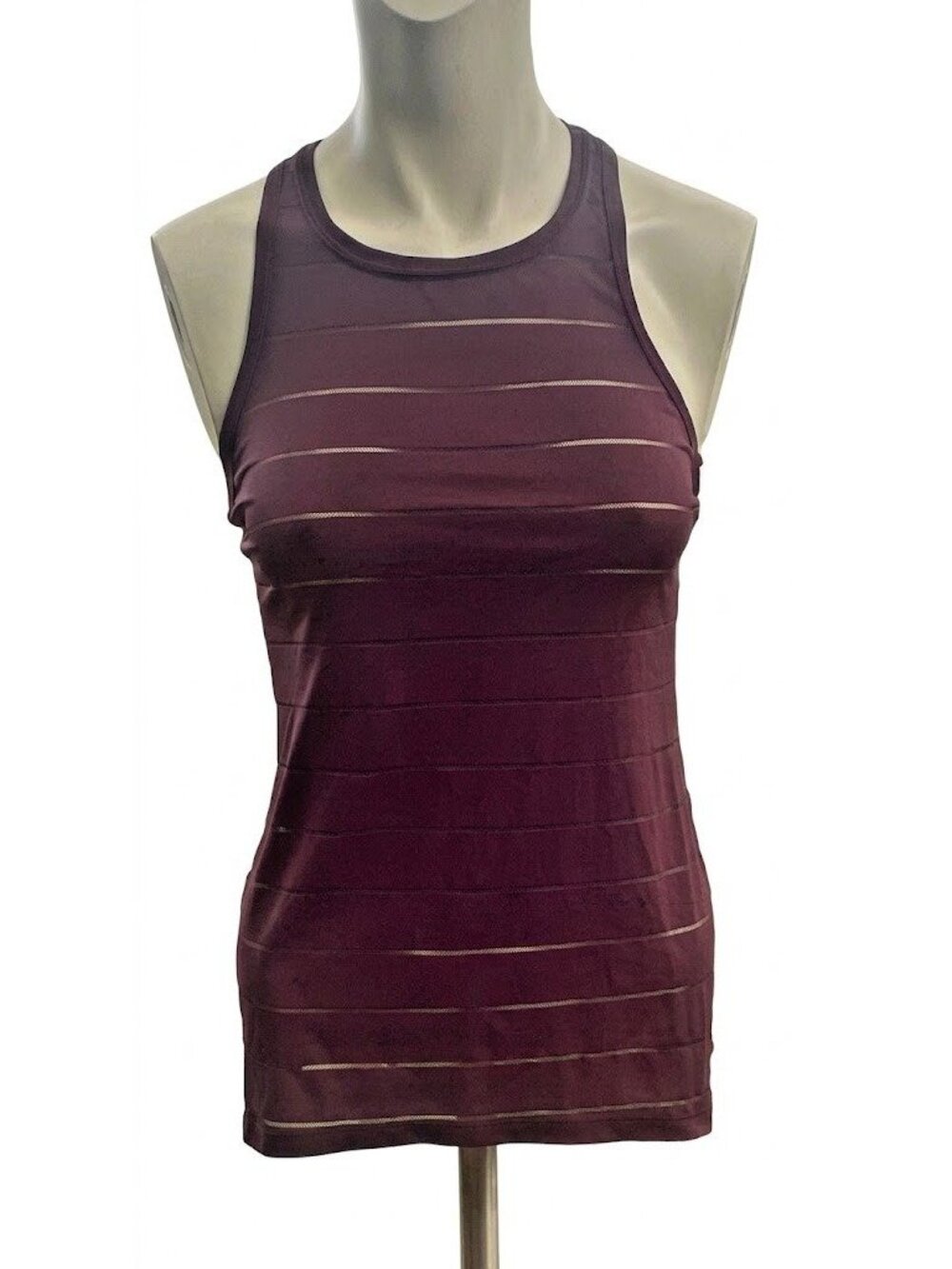 Athleta Womens Size XXS Maroon Sheer Mesh Stripe Racerback Tank Top